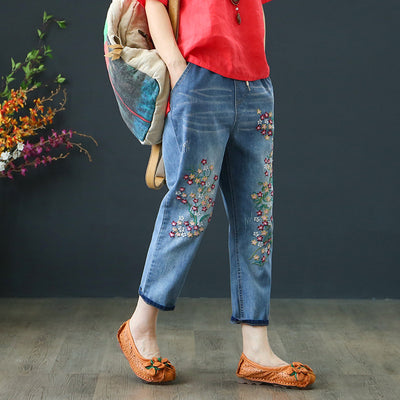 Jeans Bordados Talla Grande Azul Claro Holgados para Mujer - Image 10