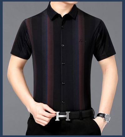 Camisa Casual de Hombre Verano Rayas Contraste Suelta - Image 19