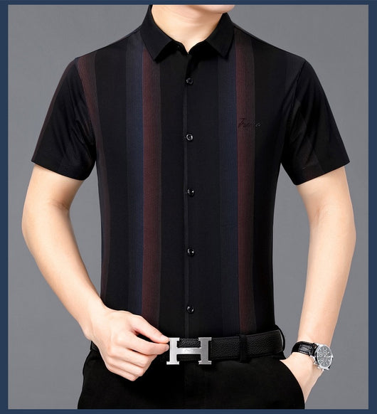 Camisa Casual de Hombre Verano Rayas Contraste Suelta - Image 19