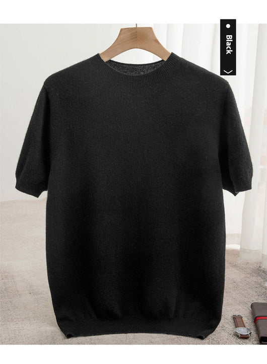 Suéter de Lana Pura Manga Corta Cuello Redondo para Hombre - Image 17