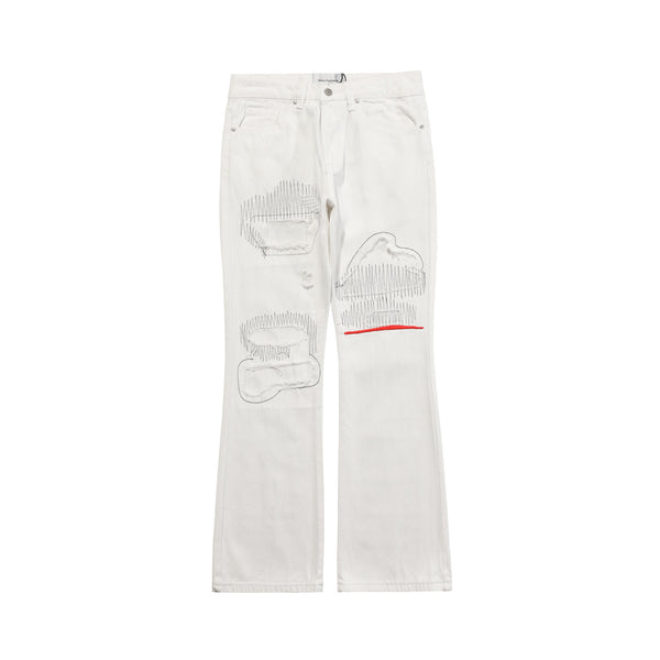 Pantalones Vaqueros Rojos Estilo Gothic con Detalles Desgastados