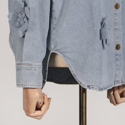 Blusa Denim con Flores 3D - Estilo Minimalista para Verano - Image 17