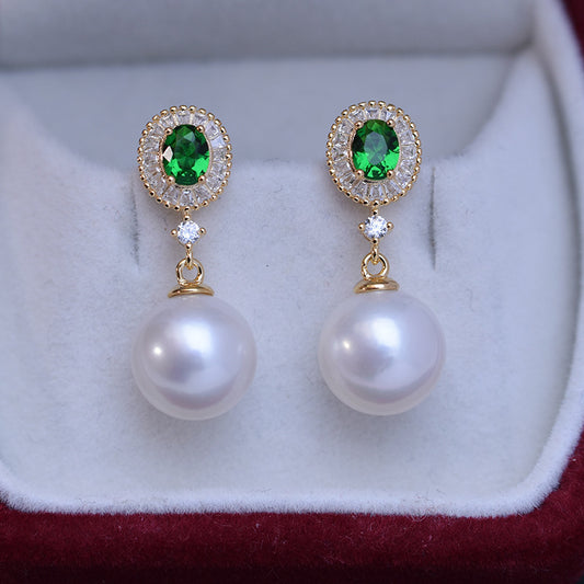 Aretes de Perlas de Agua Dulce Blancas Perfectas 10-11mm