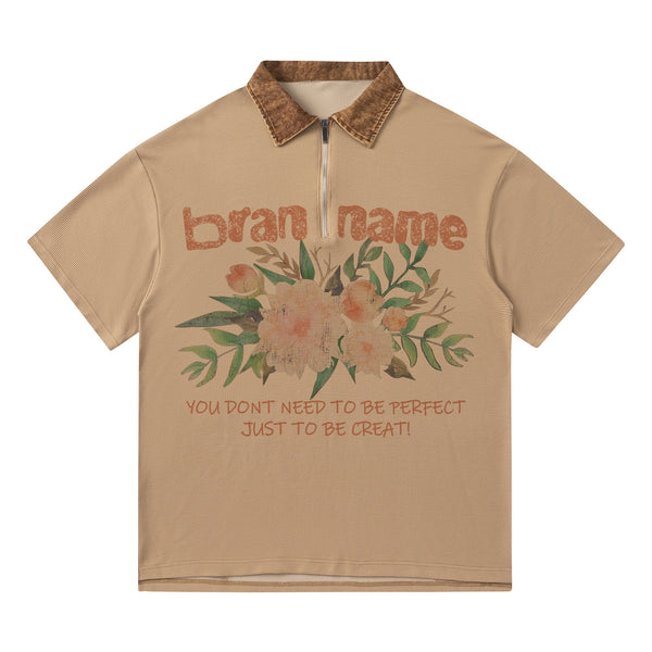 Polo Denim con Estampado Floral Retro - Diseño Unisex Oversize - Image 3