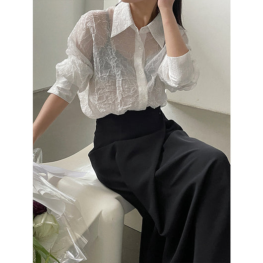 Blusa Elegante con Cuello Solapa y Pliegues para Mujer - Image 13
