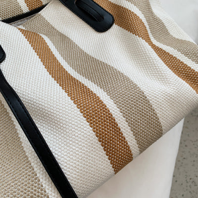 Bolsa Tote de Lona con Asa Simple - Diseño a Rayas con Contraste de Colores - Image 12