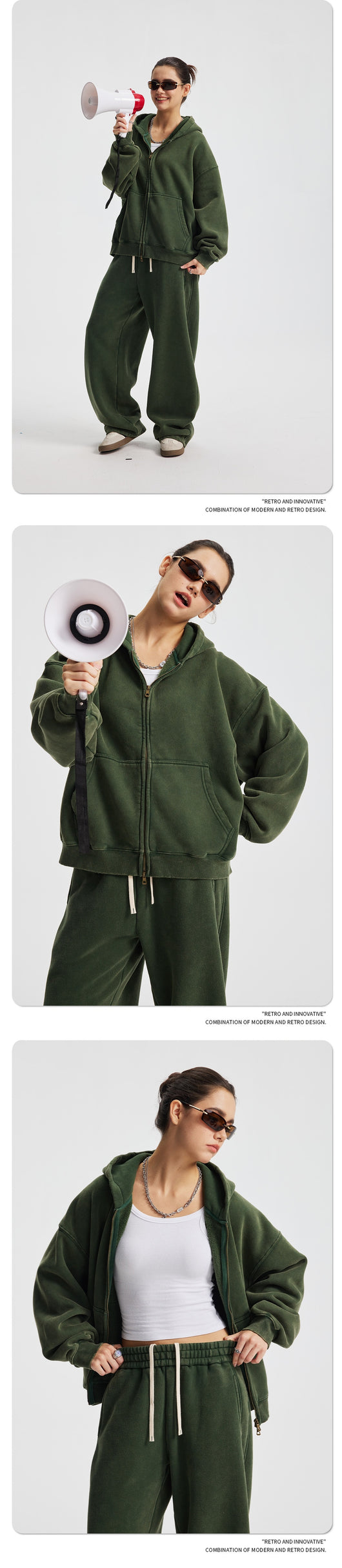 Men's pink washed full-zip hooded jacket and matching sweatpants set, featuring a relaxed fit and drawstring details. - Image 19