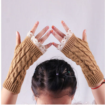 Guantes Tejidos Largos Calefactores con Encaje y Dedos Libres - Image 10
