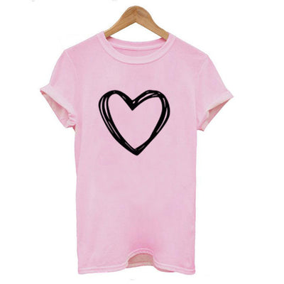 Camiseta Mujer Estampado Corazón Manga Corta Suelta Casual Verano - Image 11