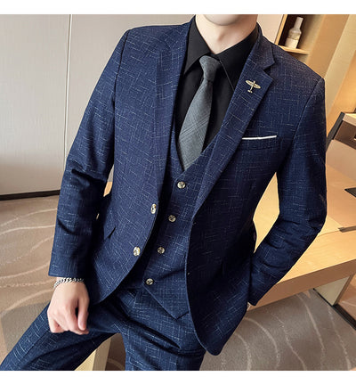 Traje de Esmoquin Tres Piezas Cuadros Mesh para Hombre - Image 4