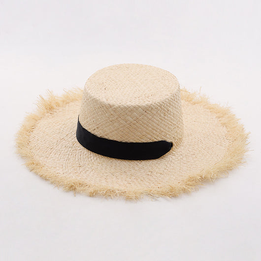 Sombrero de Paja Tejida con Lazo de Rafia y Borde Deshilachado - Image 4