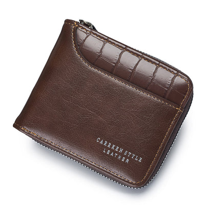Billetera Hombre Cuero Patrón Piedra Capacidad Grande Tres Pliegues - Image 8