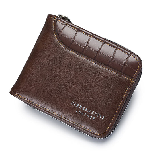 Billetera Hombre Cuero Patrón Piedra Capacidad Grande Tres Pliegues - Image 8