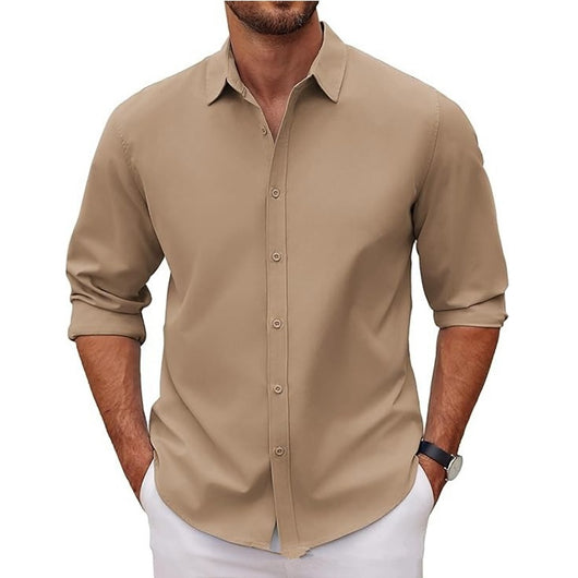 Camisa Clásica de Manga Larga para Hombre en Color Sólido - Image 10