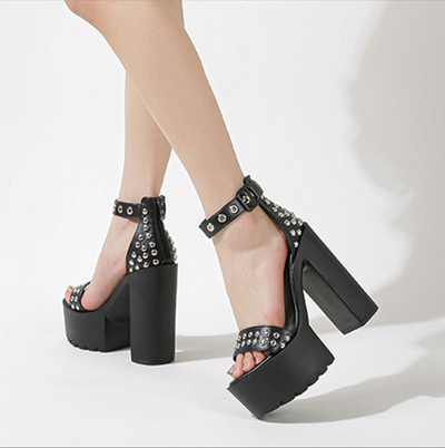 Sandalias Plataforma Tacón Alto Mujer Verano Remaches Talla Grande - Image 12