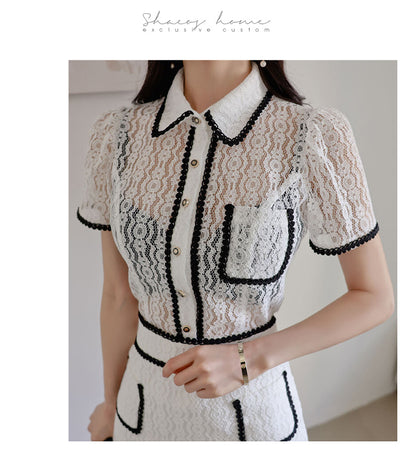 Conjunto Elegante: Blusa de Volantes y Falda Cintura Alta - Image 9