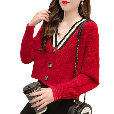 Suéter Cardigan Corto Escote V Tejido Holgado para Mujer - Image 12