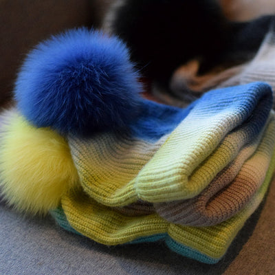 Gorro de Lana con Pompón de Piel para Mujer - Otoño e Invierno - Image 7