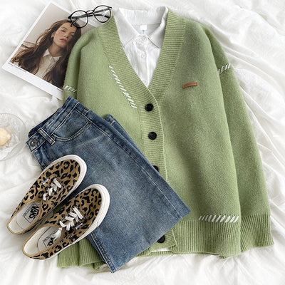 Cardigan Suéter Patchwork Oversize para Otoño e Invierno - Image 5