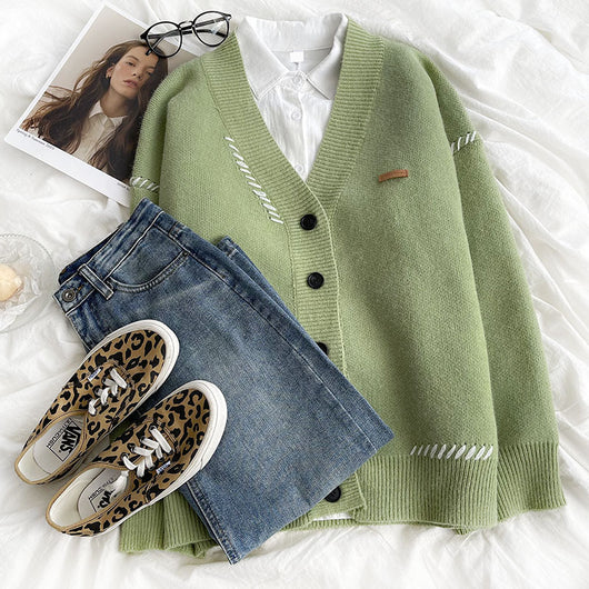 Cardigan Suéter Patchwork Oversize para Otoño e Invierno - Image 5