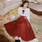 Vestido Elegante de Encaje Floral Bordado Doble Capa Manga Larga