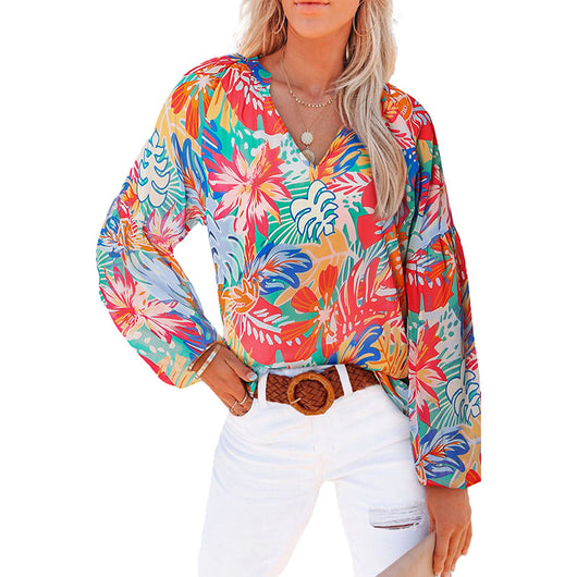 Blusa Floral de Gasa Suelta con Cuello en V - Image 11