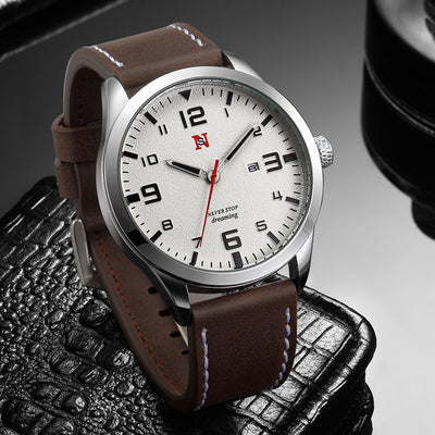 Reloj de Cuarzo para Hombre con Correa de Cuero, Esfera Grande y Calendario - Image 3