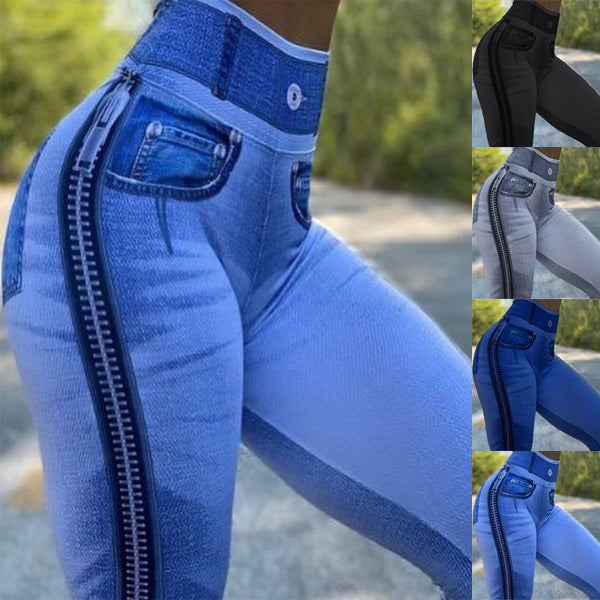 Pantalones Yoga Denim Cintura Alta Ajustados para Mujer