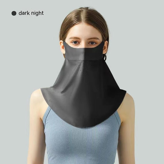 Light blue ice silk face mask with breathable perforations and adjustable ear loops for sun protection. - Image 16