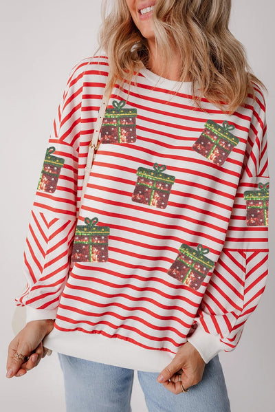 Sudadera Navideña con Lentejuelas y Rayas Naranjas - Hombros Caídos - Image 11