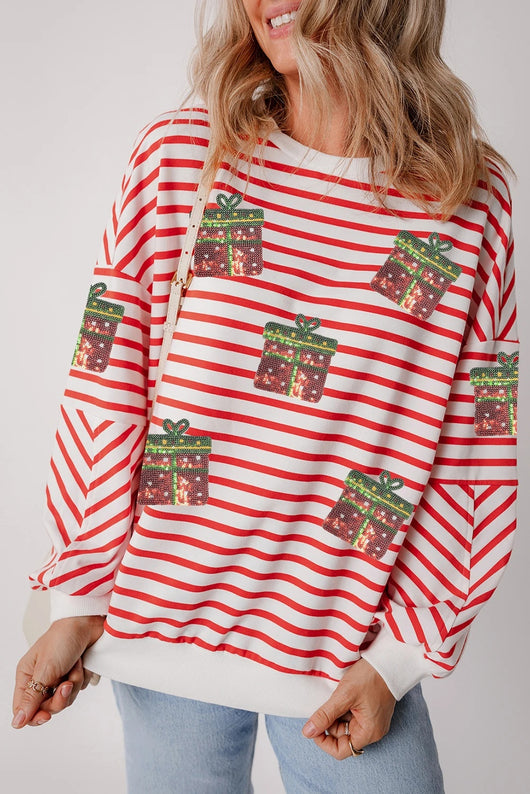 Sudadera Navideña con Lentejuelas y Rayas Naranjas - Hombros Caídos - Image 11