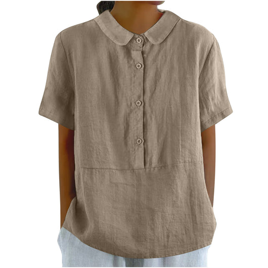 Blusa Casual de Algodón y Lino en Colores Sólidos para Mujer - Image 4