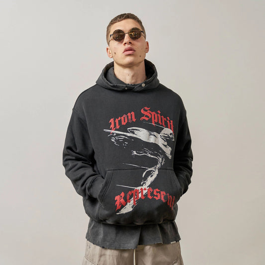 Sudadera Oversized con Estampado de Ángel Metalizado Efecto Desgastado