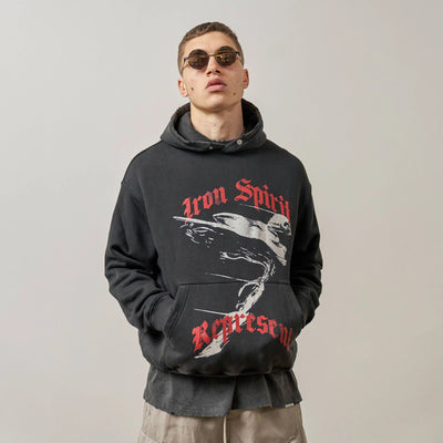 Sudadera Oversized con Estampado de Ángel Metalizado Efecto Desgastado