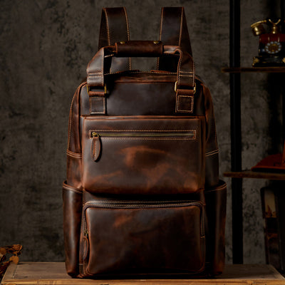 Mochila de Cuero Retro Crazy Horse para Hombre - Image 8