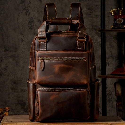 Mochila de Cuero Retro Crazy Horse para Hombre - Image 8