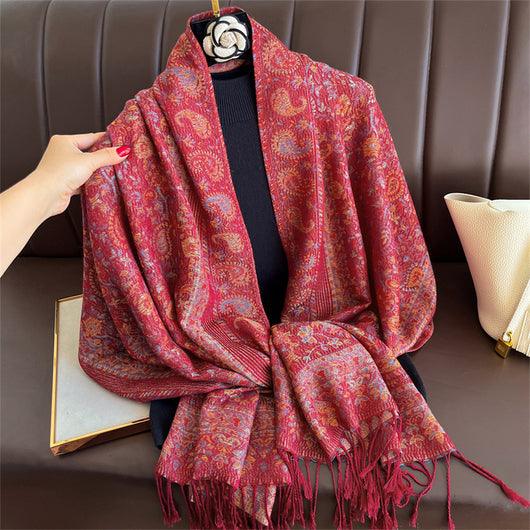 Chal de Lujo Ligero con Jacquard y Borlas de Cachemira - Image 2