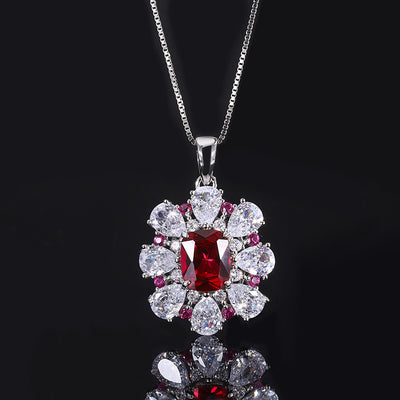 Conjunto de Joyas Plata 925 Flor Tesoro Rojo Paloma - Anillo, Aretes y Pendiente - Image 2