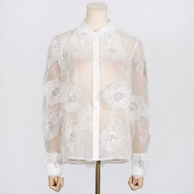Camisa Polo de Diseño con Bordado 3D, Lentejuelas y Flores Volumétricas - Image 2