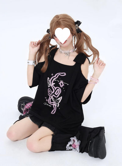Blusa Hombros Descubiertos con Lazo Estampado Manga Corta - Image 14