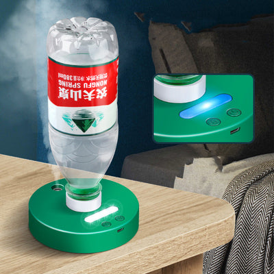 White round portable USB humidifier with a night light, single fog outlet, and two control buttons. - Image 3