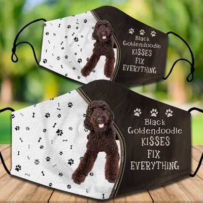 Two cotton face masks with a Bichon Frise dog, paw prints, and bones on a white and brown background. Text reads "Bichon Frise KISSES FIX EVERYTHING." - Image 17