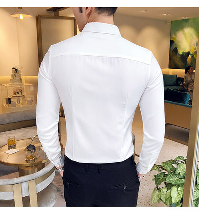 Camisa Manga Larga Estilo Gentleman Británico de Color Sólido - Image 33