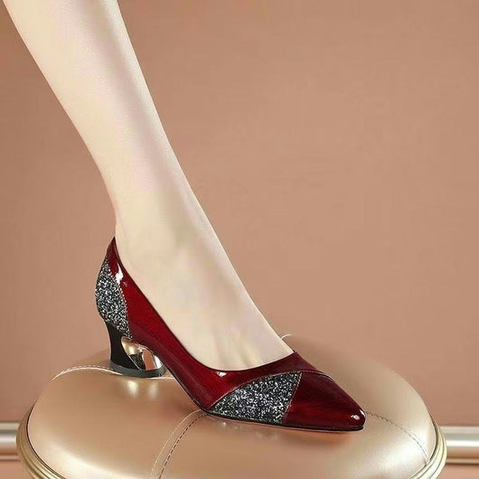 Zapatos de Tacón Medio Puntiagudo con Combinación de Colores para Mujer - Image 10