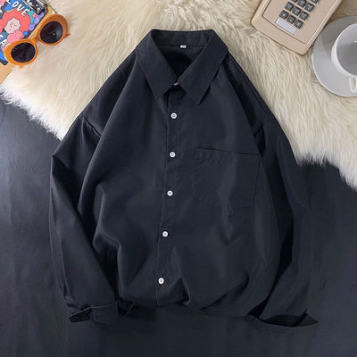 Camisa Drapeada de Manga Larga Color Sólido para Hombre - Image 5