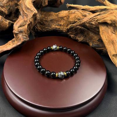Pulsera Elástica Obsidiana Retro Tejida a Mano para Hombre - Image 9