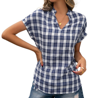 Camisa Casual de Cuadros con Cuello en V - Image 3