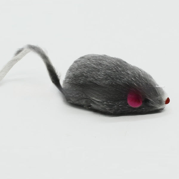 Two rabbit skin mouse cat toys, one dark gray and one white, with pink ears and red noses, on a white background.