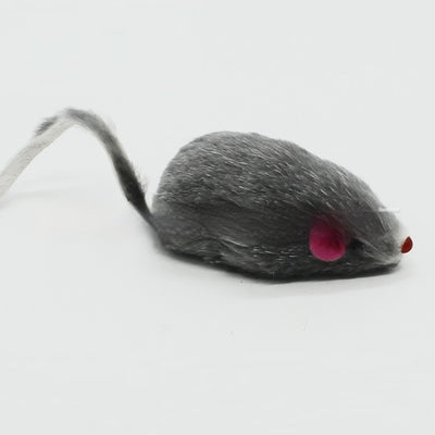 Two rabbit skin mouse cat toys, one dark gray and one white, with pink ears and red noses, on a white background.