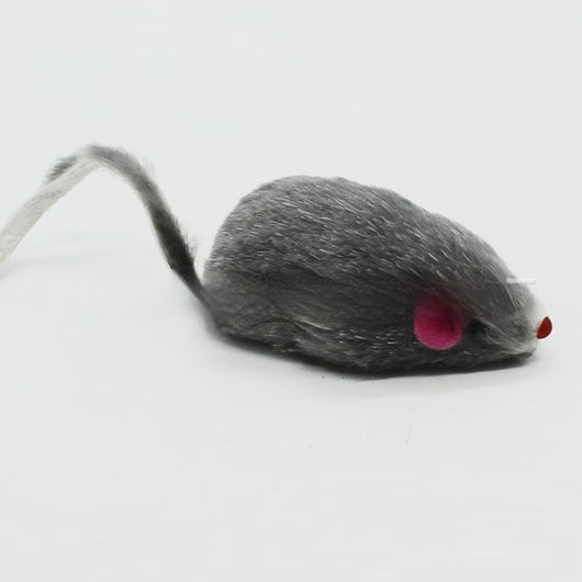 Two rabbit skin mouse cat toys, one dark gray and one white, with pink ears and red noses, on a white background.
